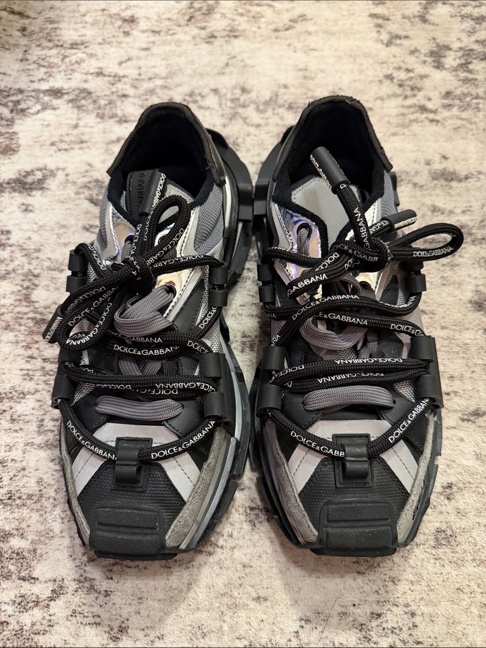 Dolce & Gabbana Gray and Black Chunky Lace-Up Sneakers
